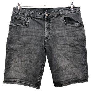 H&M & Denim Jean Shorts Men's 38 Washed Black Grey Slim Fit Stretch Faded